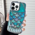 For iPhone 14 Pro Mermaid Shape Painted Paper Embossed Electroplated TPU Phone Case(Blue)