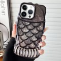 For iPhone 13 Pro Mermaid Shape Painted Paper Embossed Electroplated TPU Phone Case(Black)