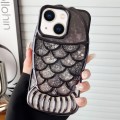 For iPhone 13 Mermaid Shape Painted Paper Embossed Electroplated TPU Phone Case(Black)