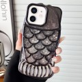 For iPhone 11 Mermaid Shape Painted Paper Embossed Electroplated TPU Phone Case(Black)