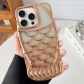 For iPhone 15 Pro Max Mermaid Shape Glitter Paper Embossed Electroplated TPU Phone Case(Gold)