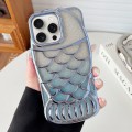 For iPhone 15 Pro Max Mermaid Shape Glitter Paper Embossed Electroplated TPU Phone Case(Blue)