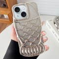 For iPhone 15 Mermaid Shape Glitter Paper Embossed Electroplated TPU Phone Case(Silver)