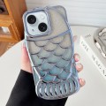 For iPhone 15 Mermaid Shape Glitter Paper Embossed Electroplated TPU Phone Case(Blue)