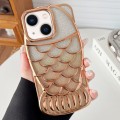 For iPhone 14 Mermaid Shape Glitter Paper Embossed Electroplated TPU Phone Case(Gold)