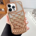 For iPhone 13 Pro Max Mermaid Shape Glitter Paper Embossed Electroplated TPU Phone Case(Gold)