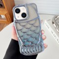 For iPhone 13 Mermaid Shape Glitter Paper Embossed Electroplated TPU Phone Case(Blue)