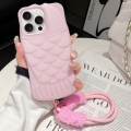 For iPhone 15 Pro Max Mermaid Embossed Oil Spray TPU Phone Case with Lanyard(Pink)
