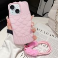 For iPhone 15 Mermaid Embossed Oil Spray TPU Phone Case with Lanyard(Pink)