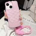 For iPhone 14 Mermaid Embossed Oil Spray TPU Phone Case with Lanyard(Pink)