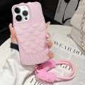 For iPhone 13 Pro Mermaid Embossed Oil Spray TPU Phone Case with Lanyard(Pink)