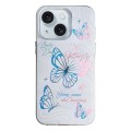 For iPhone 15 Colorful Pattern TPU + PC Phone Case(White Butterflies)