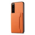 For Sony Xperia 1 IV Calf Texture Card Bag Design Full Coverage Phone Case(Orange)