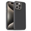 For iPhone 15 Pro Max Carbon Fiber Textured Oil Spray PC + TPU Phone Case(Grey)