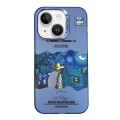 For iPhone 14 Electroplated Lens Illustration Phone Case(Blue)