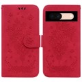 For Google Pixel 8a Butterfly Rose Embossed Leather Phone Case(Red)