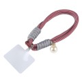 Dopamine Color Pearl Round Twist Rope Short Lanyard(Red Grey)