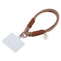Dopamine Color Pearl Round Twist Rope Short Lanyard(Brown)