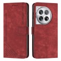 For OnePlus 12 Skin Feel Stripe Pattern Leather Phone Case with Lanyard(Red)