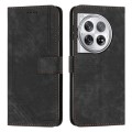 For OnePlus 12 Skin Feel Stripe Pattern Leather Phone Case with Lanyard(Black)