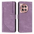 For OnePlus Ace 3 Skin Feel Stripe Pattern Leather Phone Case with Lanyard(Purple)