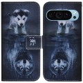 For Google Pixel 9 Pro Coloured Drawing Flip Leather Phone Case(Wolf and Dog)