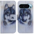 For Google Pixel 9 Coloured Drawing Flip Leather Phone Case(White Wolf)
