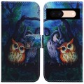 For Google Pixel 8a Coloured Drawing Flip Leather Phone Case(Oil Painting Owl)