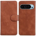 For Google Pixel 9 Pro Skin Feel Pure Color Flip Leather Phone Case(Brown)