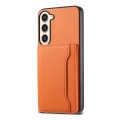 For Samsung Galaxy S23+ 5G Calf Texture Card Bag Design Full Coverage Phone Case(Orange)