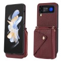 For Samsung Galaxy Z Flip4 5G Crossbody Zipper Card Bag RFID Anti-theft Phone Case(Wine Red)