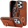 For iPhone 11 Pro Elastic Card Bag Ring Holder Phone Case(Brown)