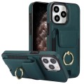 For iPhone 11 Pro Elastic Card Bag Ring Holder Phone Case(Dark Green)