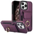 For iPhone 11 Pro Max Elastic Card Bag Ring Holder Phone Case(Purple)