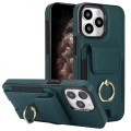 For iPhone 11 Pro Max Elastic Card Bag Ring Holder Phone Case(Dark Green)