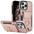 For iPhone 11 Pro Max Elastic Card Bag Ring Holder Phone Case(Rose Gold)