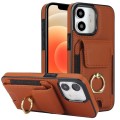 For iPhone 12 Elastic Card Bag Ring Holder Phone Case(Brown)