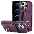 For iPhone 12 Pro Elastic Card Bag Ring Holder Phone Case(Purple)