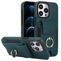 For iPhone 12 Pro Max Elastic Card Bag Ring Holder Phone Case(Dark Green)