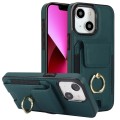 For iPhone 13 Elastic Card Bag Ring Holder Phone Case(Dark Green)