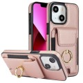 For iPhone 13 Elastic Card Bag Ring Holder Phone Case(Rose Gold)