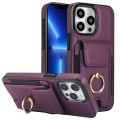 For iPhone 13 Pro Elastic Card Bag Ring Holder Phone Case(Purple)