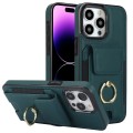 For iPhone 14 Pro Max Elastic Card Bag Ring Holder Phone Case(Dark Green)