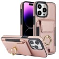 For iPhone 14 Pro Max Elastic Card Bag Ring Holder Phone Case(Rose Gold)