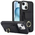 For iPhone 15 Elastic Card Bag Ring Holder Phone Case(Black)