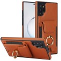For Samsung Galaxy Note10+ Elastic Card Bag Ring Holder Phone Case(Brown)