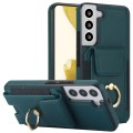 For Samsung Galaxy S22+ 5G Elastic Card Bag Ring Holder Phone Case(Dark Green)