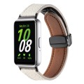 For Samsung Galaxy Fit 3 Litchi Texture Magnetic Black Buckle Leather Watch Band(White)