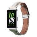 For Samsung Galaxy Fit 3 Litchi Texture Magnetic Buckle Slim Leather Watch Band(Milk White+Dark Gree