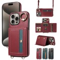 For iPhone 15 Pro Max Crossbodys Card Bag Ring Holder Leather Phone Case(Red)